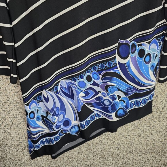 Chicos Travelers Top Womens 0 US Small Black Blue Tunic Scoop Neck Striped - Picture 6 of 7